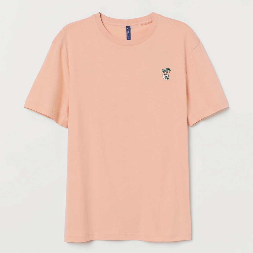 H&M Light Coral Tee with Palm And Skull Detail
